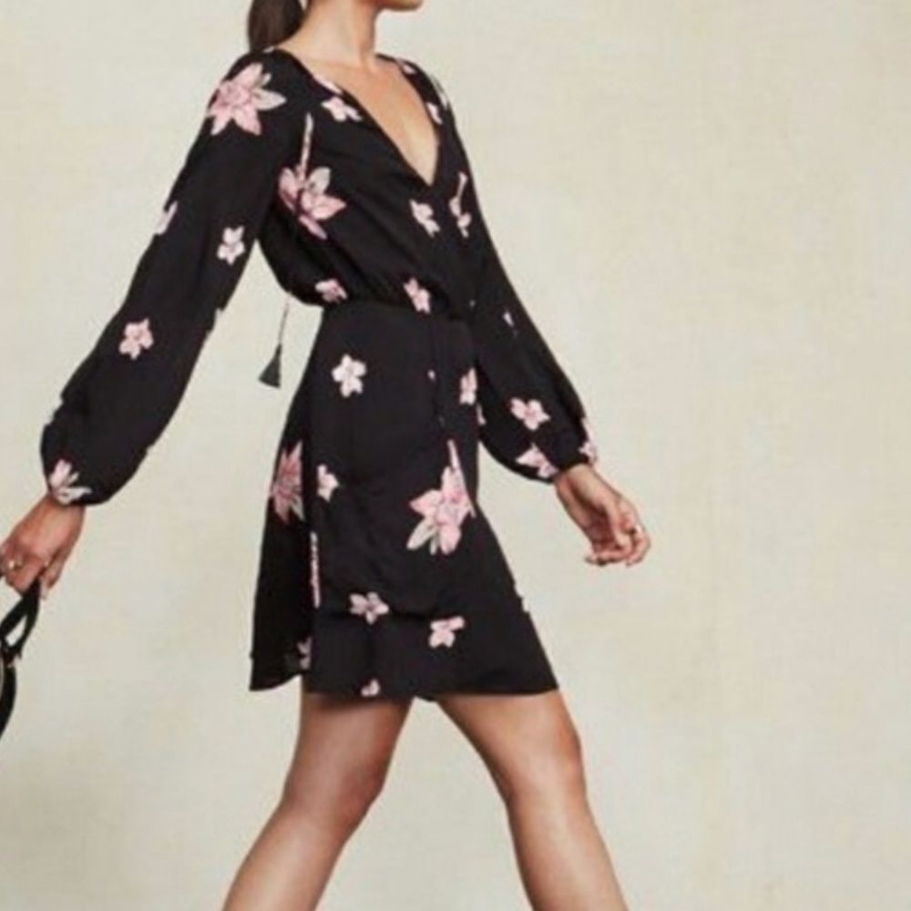 Reformation Misha Black Floral Mini Dress Size 2 - Picture 3 of 16